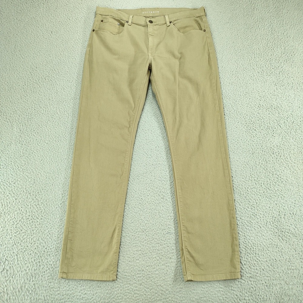 Mott & Bow Slim Mercer Jeans Mens 36x32 Beige Light Wash Slim Straight Stretch